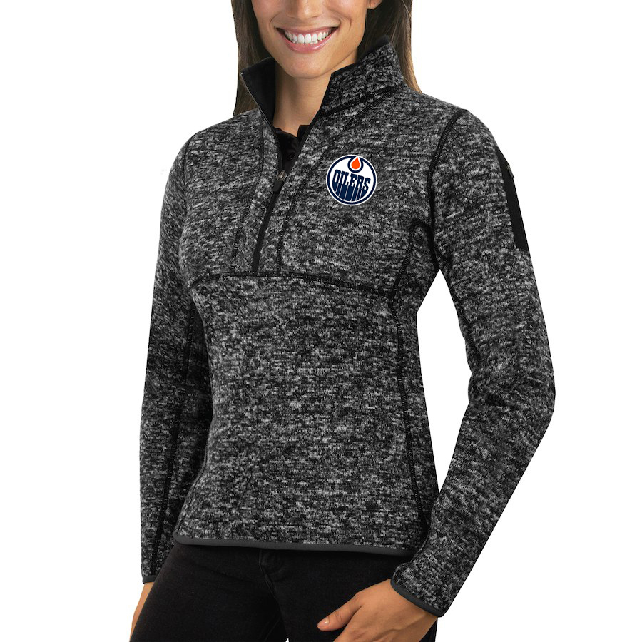 Edmonton Oilers Antigua Women's Fortune 1/2-Zip Pullover Sweater Charcoal